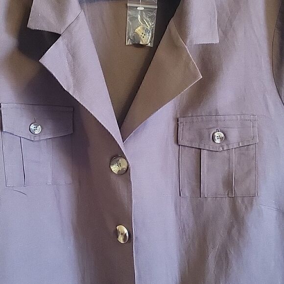 Jessica London- Linen/Rayon brown collared button down front Jacket 26W. NWT. - Picture 5 of 11
